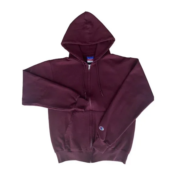 Champion Maroon Full-Zip Drawstring Hoodie "Love Gold" Back Design Front Pockets - Picture 7 of 11